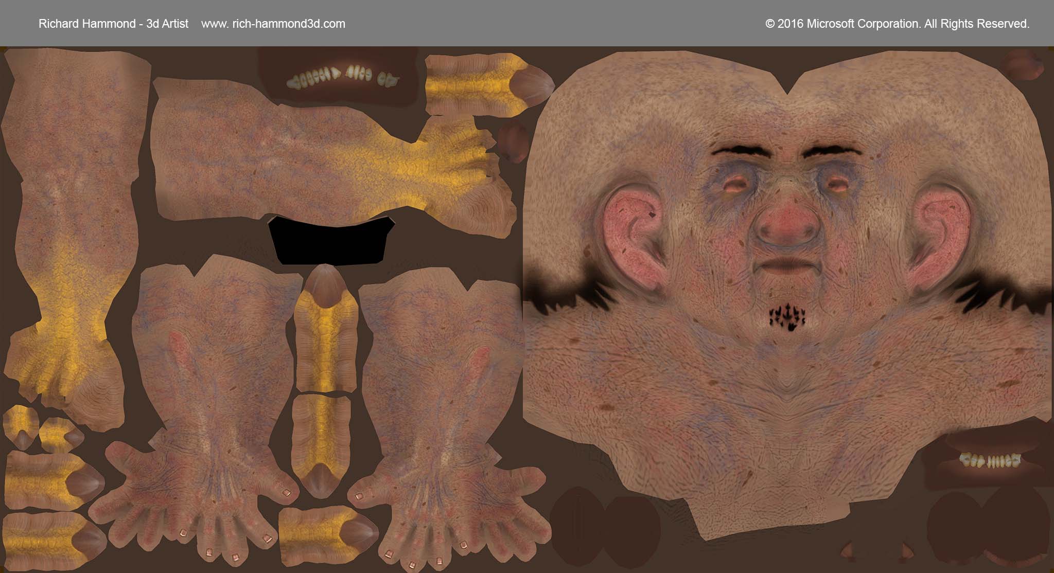 The skin diffuse map with the AO map overlaid.
