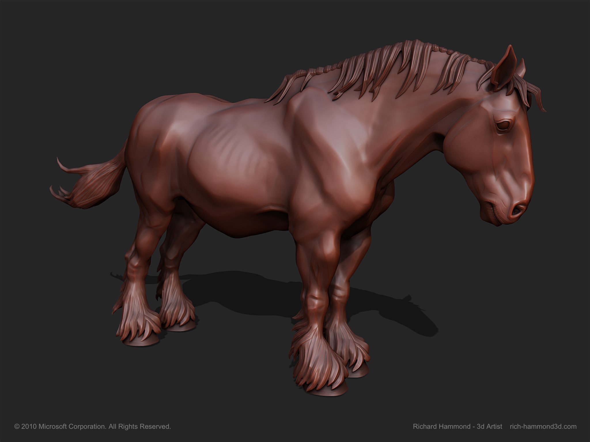 The zbrush file. The game was stylised but not a cartoon, so I used accurate horse anatomy as a base.