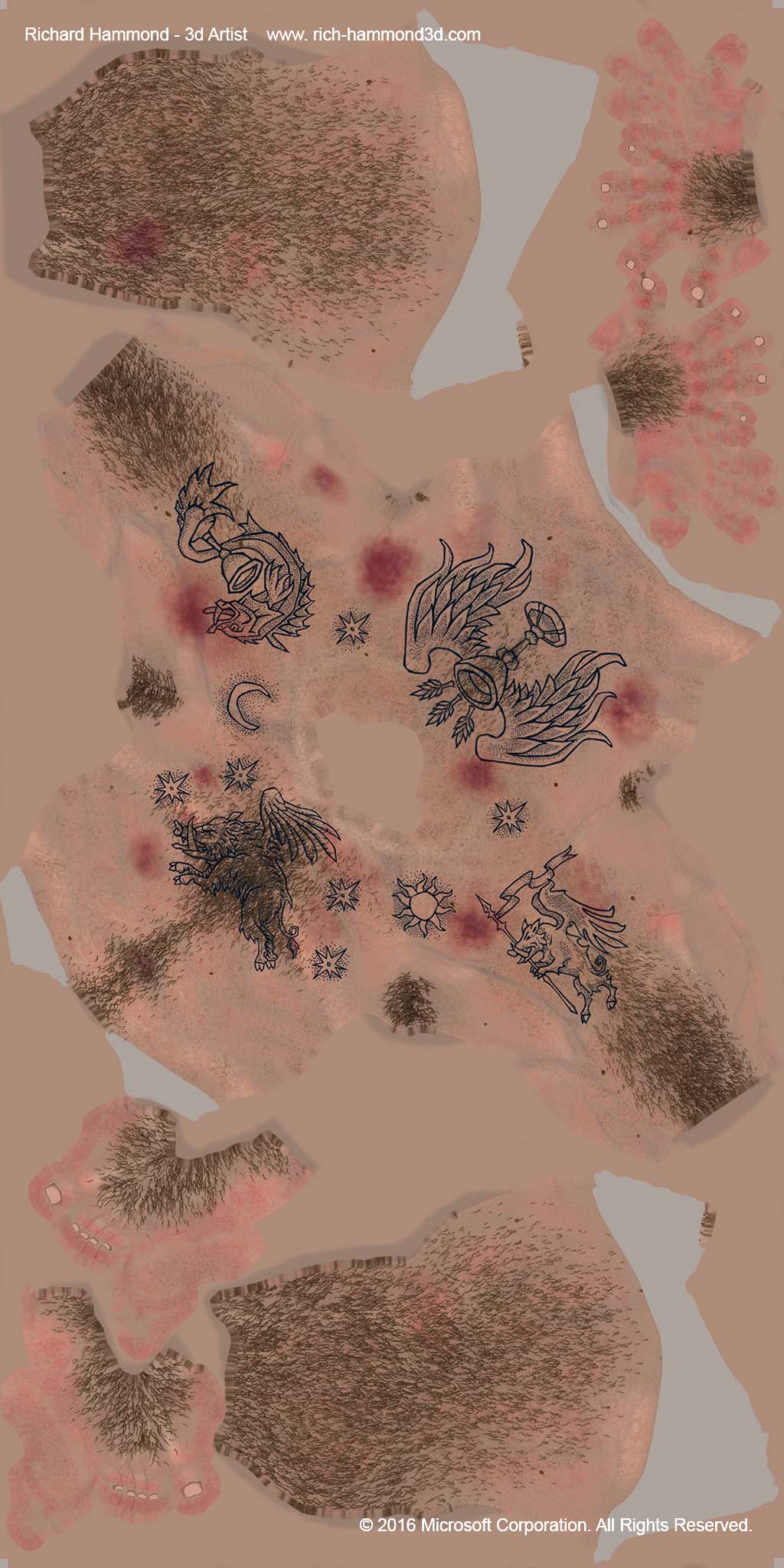 Diffuse body texture with bruises, tattoos and body hair!