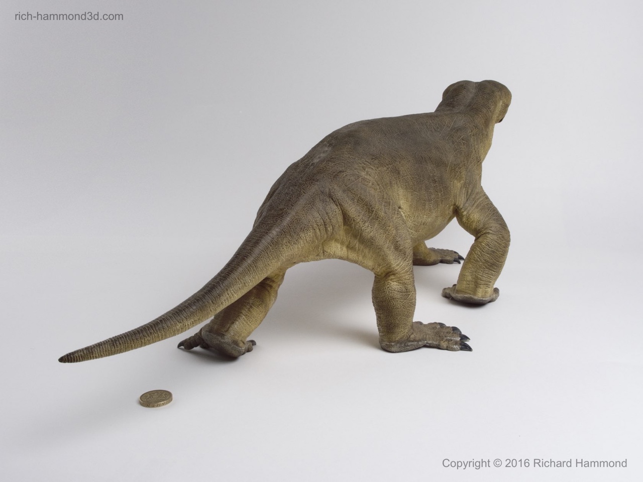 The skin texture was based on the skin of giant tortoises, in particular areas where their scales are very fine and the skin is very flexible.