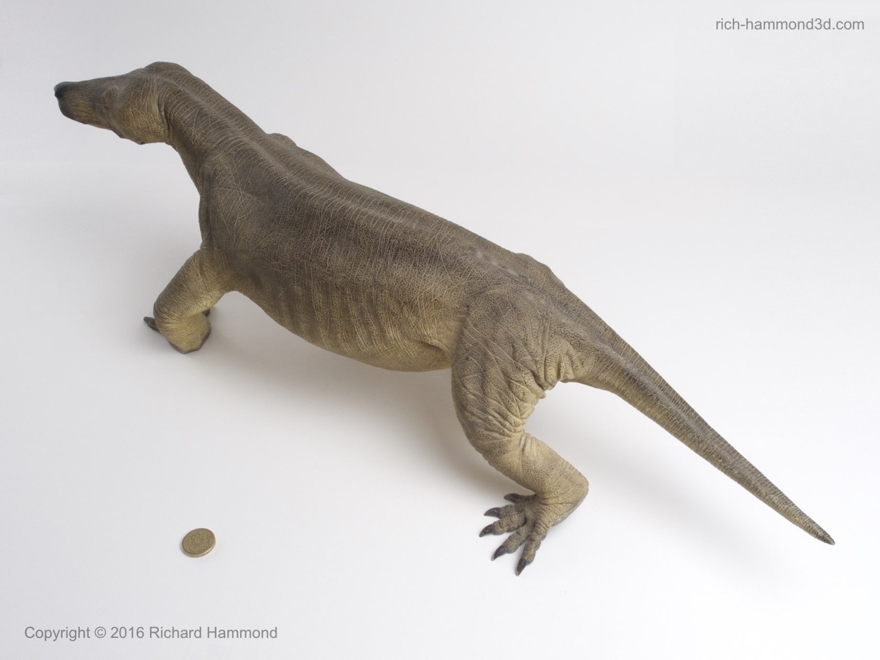 The skin texture was based on the skin of giant tortoises, in particular areas where their scales are very fine and the skin is very flexible.